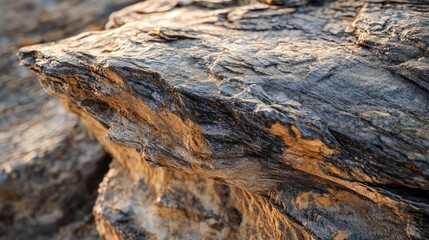 A macro view of a weathered desert boulder, showing layers of erosion and texture in the sun-scorched rock