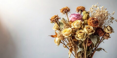 Dried roses arrangement on beige backdrop with angle tilt