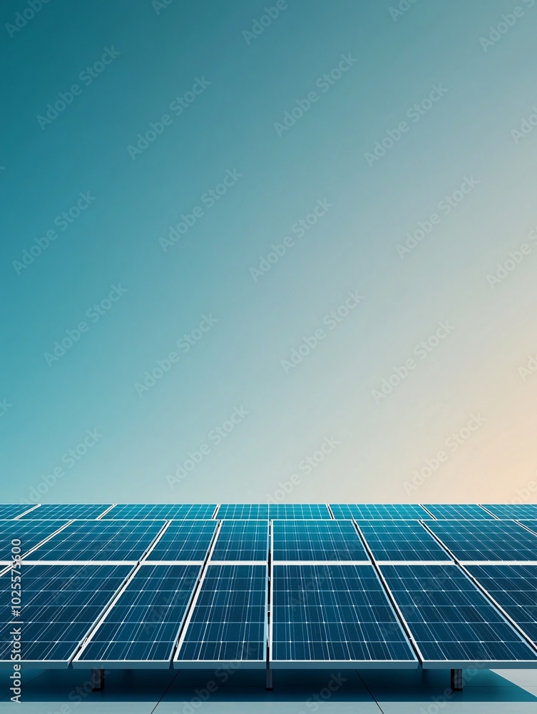 Aufkleber an array of solar panels in a field under a clear sky, symbolizing the energy transition to solar po