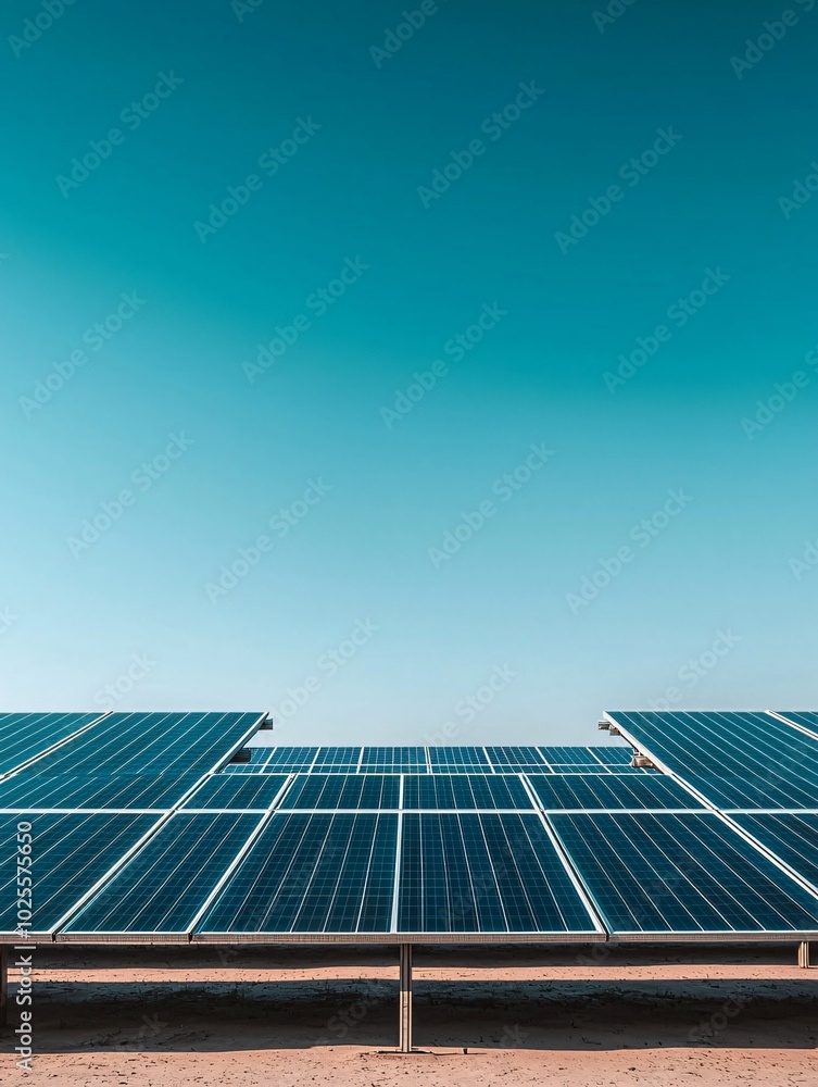 Aufkleber an array of solar panels in a field under a clear sky, symbolizing the energy transition to solar po