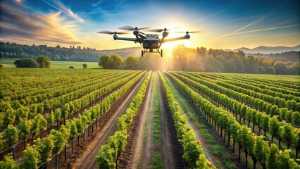 Drone spraying vineyard for smart farming