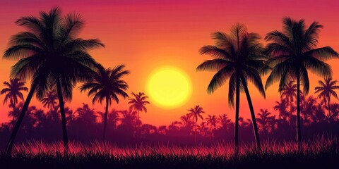 tropical palm trees with vibrant sky background during sunset