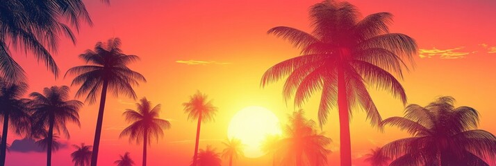 tropical palm trees with vibrant sky background during sunset
