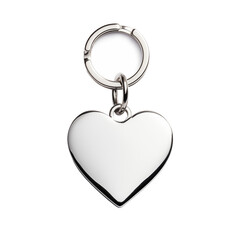 Shiny heart-shaped keychain hanging on a metal ring in close-up view