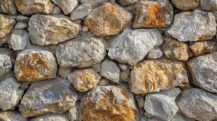 Fototapeta premium Close-up of a weathered stone wall with natural texture and rough surface, with a warm and rustic feel.