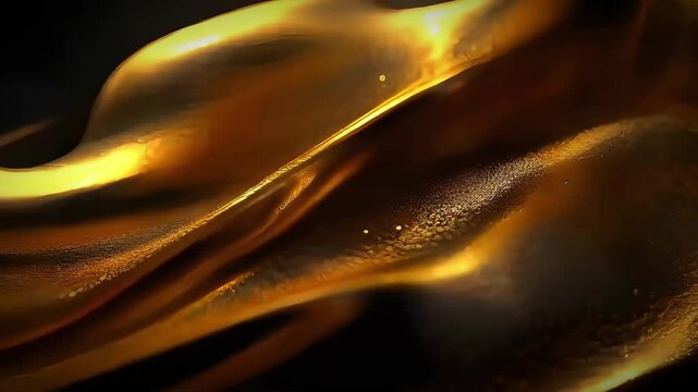 Elegant gold foil texture with wavy patterns and smooth reflective light on a black background. Generative AI