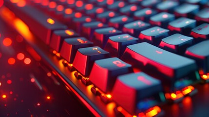 Obraz premium Close-up of a Red Backlit Gaming Keyboard