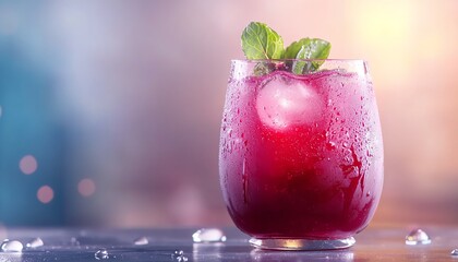 Refreshing red cocktail with mint leaves and ice, ideal for summer parties and gatherings.