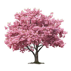 A blooming pink tree in a vibrant garden during springtime showcasing nature's beauty