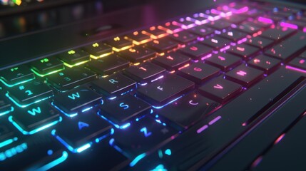 Obraz premium Close-up of a Black Keyboard with Rainbow Backlighting