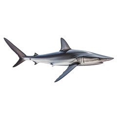 Naklejka premium A realistic depiction of a grey shark swimming in clear ocean water during the day