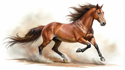 powerful brown horse running freely