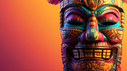 Obraz premium Colorful 3D tiki mask sculpture featuring bold designs and vibrant colors