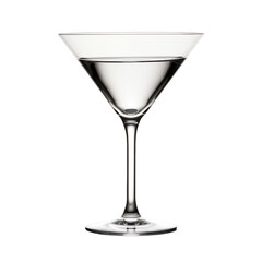 Elegant martini glass filled with clear liquid against a minimal transparent background