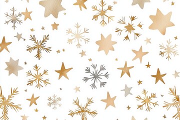 Gold and silver snowflakes on a white isolated background.