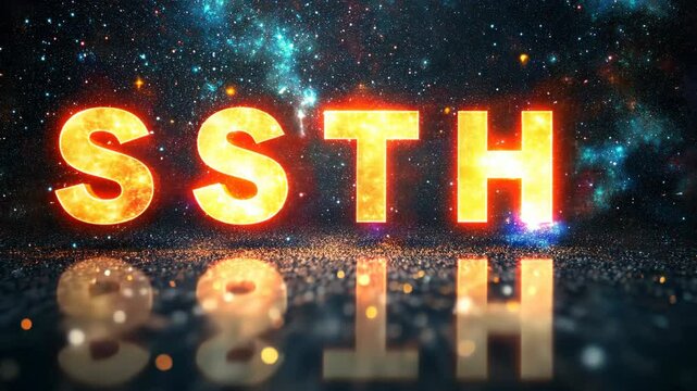 The letters SSTH are illuminated in bright orange against a dark, starry background