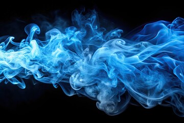 Obraz premium Dynamic flowing blue smoke on black background