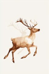 Reindeer running gracefully, white isolated background
