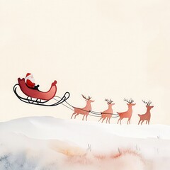 Fototapeta premium Santa Claus riding a sleigh pulled by reindeer, white background