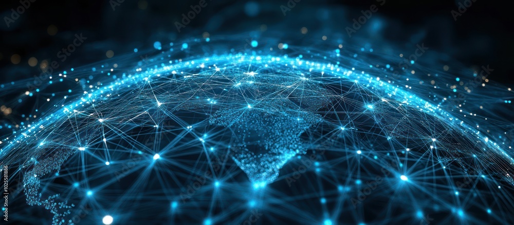 Poster digital globe with glowing network connections, representing global connectivity and communication.