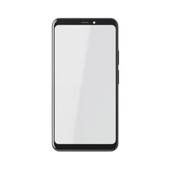 Sleek black smartphone with blank screen resting on white surface in bright daylight