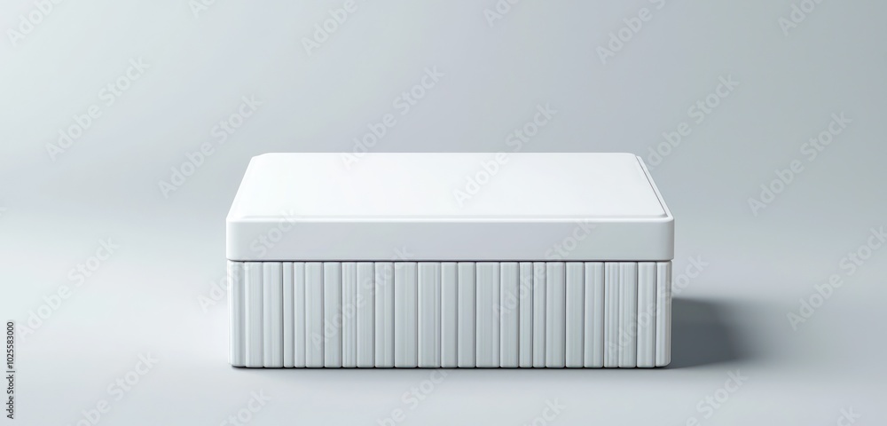 Poster storage box vector with accordion sides in a compact 3d design, displayed shut.