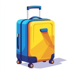 Colorful suitcase on wheels, perfect for travel, isolated on a white background.