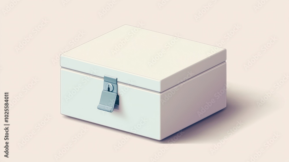 Poster securely locked white box in 3d, designed with a slider for safe storage of children's items.