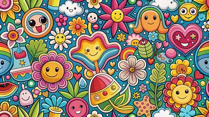 Fototapeta premium Funky Groovy Sticker Elements Collection for Retro Design and T-Shirt Prints
