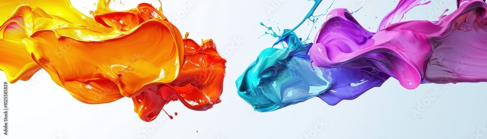 Poster a vibrant splash of orange and purple paint collides, creating an energetic visual with a dynamic fl