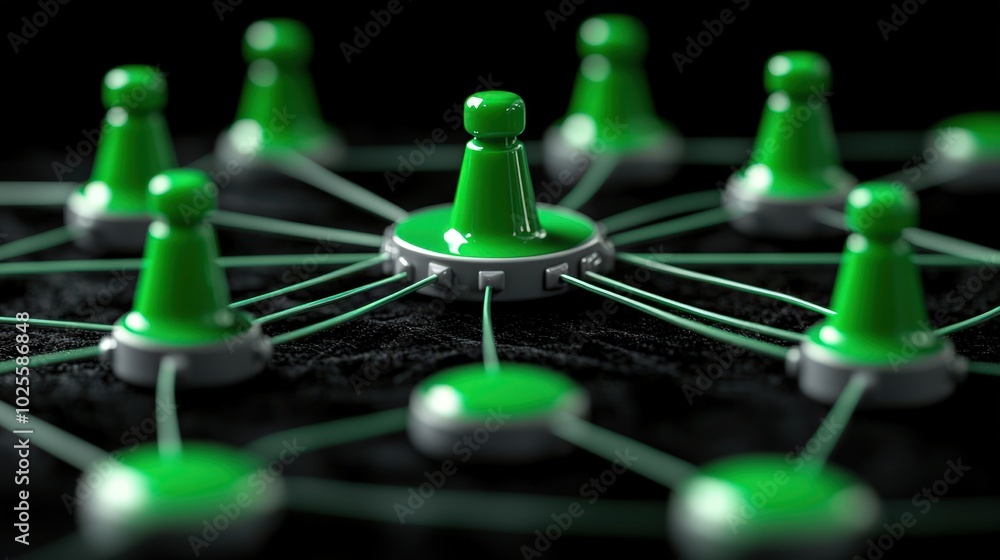 Poster interconnected green peg network abstract concept of collaboration and connection