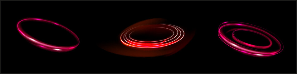 Light red Twirl. Red line curve light effect. Glowing red circle. Red light trail, vortex, wave speed, trace line twirl pedestal