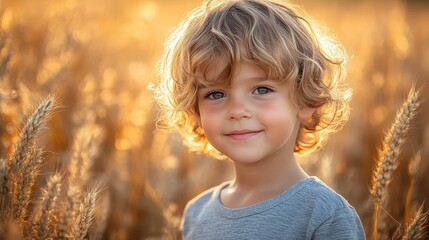 A cheerful child beams in a sunlit field, radiating pure joy and innocence against a backdrop of natures beauty.