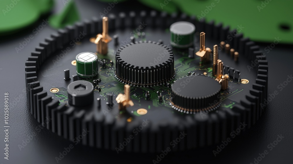 Poster futuristic circuit board with gears and components abstract technology background