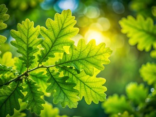 Obraz premium Green Oak Leaves Background - Nature Plant Texture for Botanical Photography