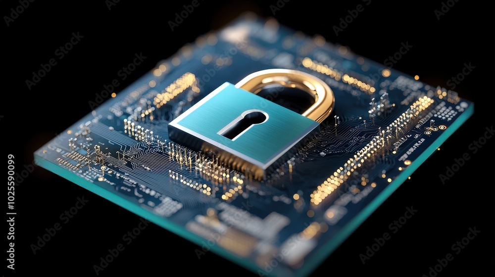 Poster secure digital data protection lock on circuit board