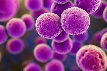 Microscopic Illustration of Staphylococcus Aureus: Close-Up of Clustered Spherical Bacteria