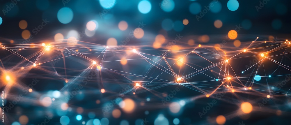Aufkleber abstract network with glowing particles in blue and orange hues, creating a captivating digital back