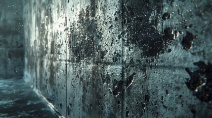 Obraz premium Close-up of a Weathered Concrete Wall with Light Reflecting off Water Droplets