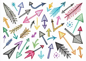 Hand Drawn Black Arrows Collection in Various Styles - Simple Line Designs for Creative Projects and Illustrations