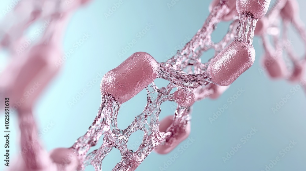 Poster abstract dna structure with water molecule chain 3d rendering