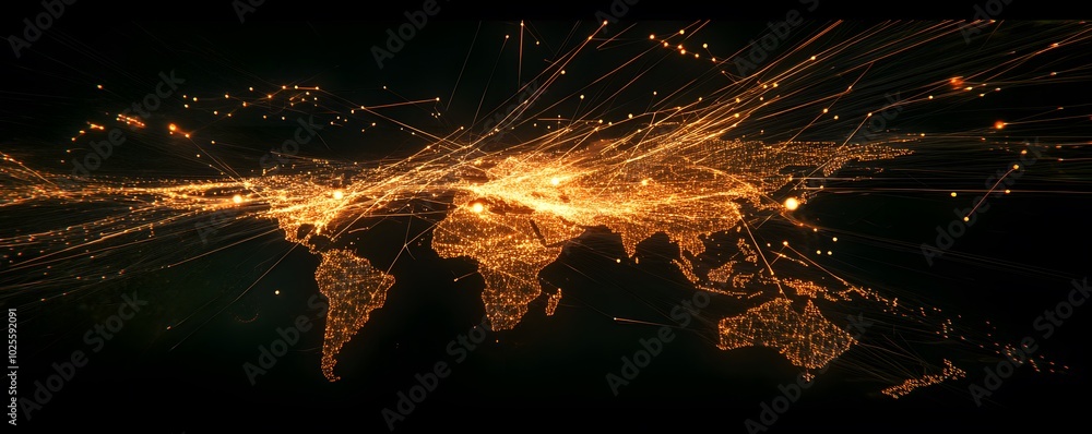 Aufkleber a vibrant visualization of the world, showcasing glowing lines representing data flow and global con