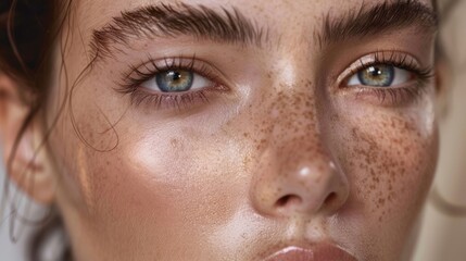 Fototapeta premium Soft Focus Portrait of Freckled Complexion with Lush Lashes