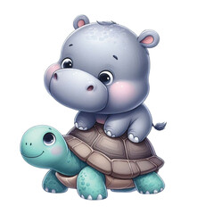 Naklejka premium Cute turtle with friends clipart watercolor