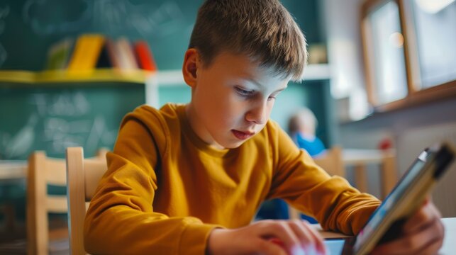 Student Engaged with Braille Tablet for Learning
