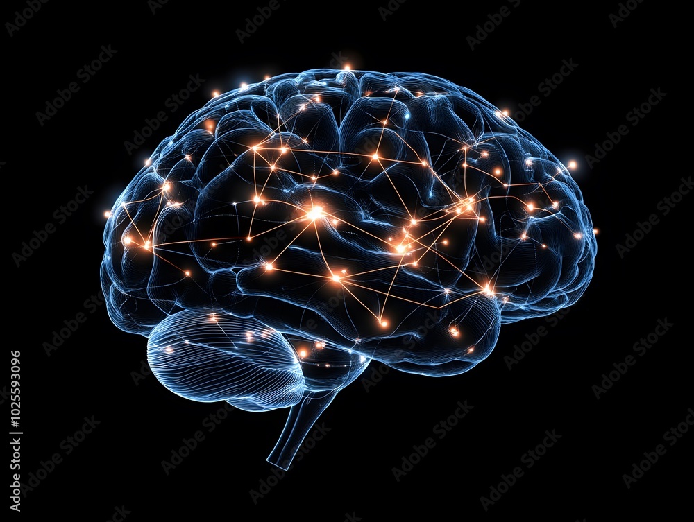 Poster a stunning visual representation of a brain with glowing neural connections, symbolizing intelligenc