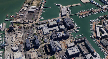 The coast of Auckland city in New Zealand from a bird's eye view