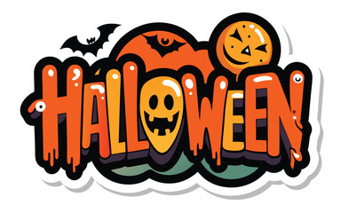Happy halloween typography text sticker on white background