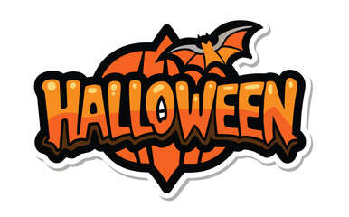 Happy halloween typography text sticker on white background