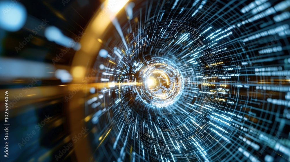 Aufkleber futuristic digital tunnel abstract sci fi data flow background